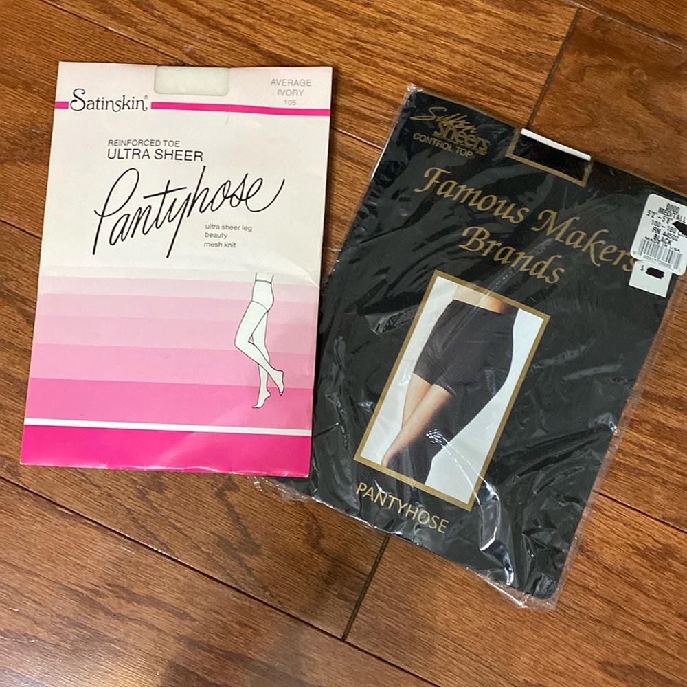 Silkies Sheers Control Top Black Pantyhose & Satinskin Ivory- size Med/tall - 2